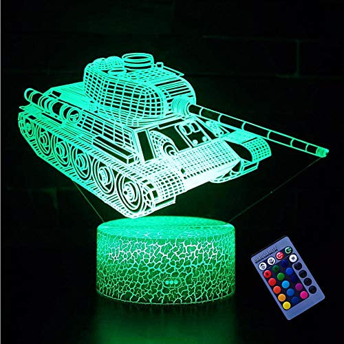 YTDZLTD Kreative 3D Panzer Nacht Licht 16 Farben Andern Sich Fernbedienung USB-Strom Touch Schalter Dekor Lampe Optische Täuschung Lampe LED Lampe Tisch Kind Geburtstag Weihnachten Geschenke