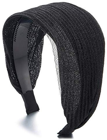 Elegante Klassischer Breiten Breitseite Schwarz Glänzend Stripes Spitze Haarreif Haarkranz Stirnband Kopfband Haarband