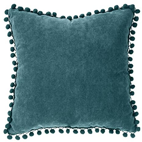 Atmosphera - Kissen mit Pompons - blaugrün - 40 × 40 cm - Blaugrün