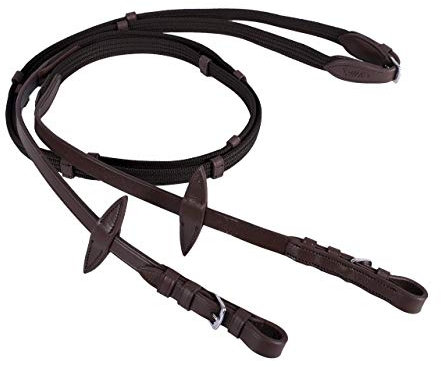 QHP Web Zügel Gurtzügel mit Lederstegen (dunkel-) braun und schwarz (Warmblut, Dunkelbraun)