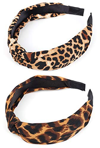 Belerry 2 Stück Leoparden-Haarbänder, Knoten Stirnbänder, Turban-Stirnband, Breit Kopfbander für Frauen und Mädchen Lieferungen