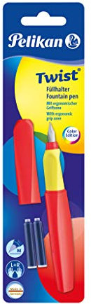 Pelikan 814966 Füller Twist Feder M, Neon Coral, inklusive 2 Patronen, 1 Stück, Blister