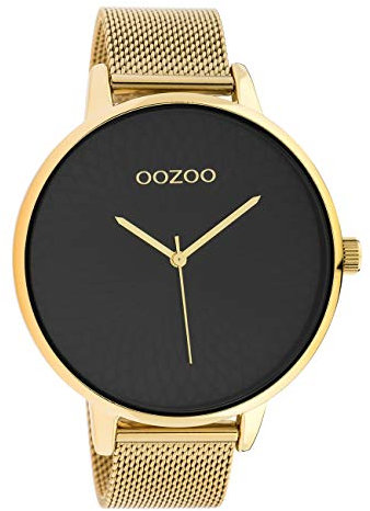 Oozoo Damenuhr mit Edelstahl Milanaiseband und Mandala Zifferblatt Goldfarben/Schwarz 48 MM C10553