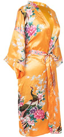 CCcollections Long Kimono Robe pour Femme, Peignoir de Luxe Léger - Élégante Robe de Nuit & Peignoir de Mariée, Cadeau Parfait pour une Douche Nuptiale & Loungewear de Luxe (Orange) - Taille unique