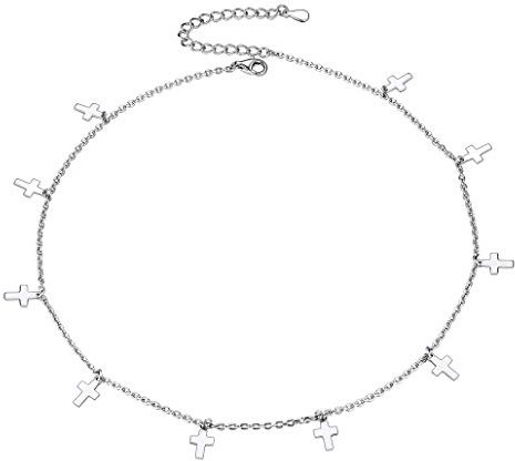 Silvora Chaine Argent 925 [Croix] Sterling Femme Fine pour Pendentif Collier Homme Acier Inoxydable Gourmette Fille Maille Ras de Cou Fantaisie-Bijoux Cadeau Mariage Noël Saint Valentin Anniversaire