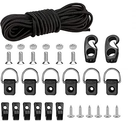 DONGKER Kajak Deck Rigging Set, Kajak Bungee Seil mit Bungee-Seil-Endhaken/Fester D-Ring/J-Haken/Schrauben für Kajak-Boot-Kanu-Ausrüstung, Angeln, Camping usw