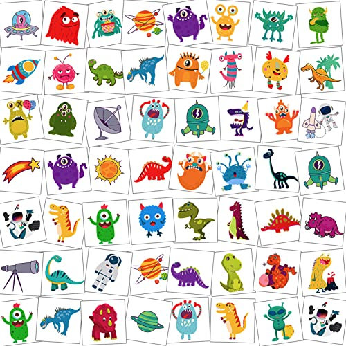 HOWAF Tattoo Kinder, 96 Monster Weltraum Dinosaurier Temporäre Tattoos Set, Tattoos Jungen, hautfreundliche Kindertattoos Aufkleber für Jungs Kindergeburtstag Mitgebsel Party Spielen Geschenkidee