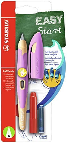 STABILO Ergonomic School Fountain Pen EASYbirdy - A Nib - Left Handed - Soft Pink/Apricot + tool for nib exchange
