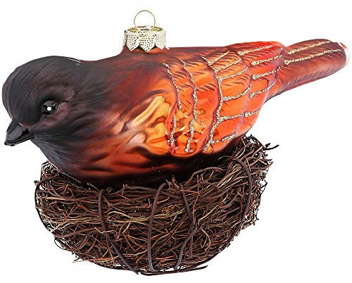 MAGIC Christbaumschmuck Weihnachtskugeln Figuren Glas mundgeblasen Weihnachtskugeln Weihnachtsschmuck Baumkugeln Baumschmuck,Vogel im Nest, Glas, 14 cm, Serie Shiny Chestnut
