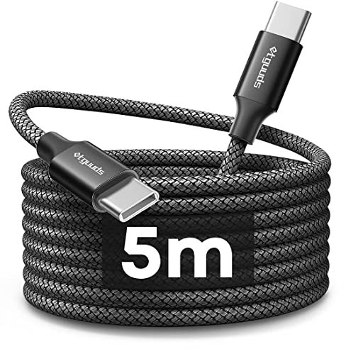 etguuds 5M Cable USB C a USB C Muy Largo, 60W PD Cable USB Tipo C Carga Rápida Nylon para Samsung S23 S22 S21 S20 y USB-C Phone Laptop Tableta (Negro)