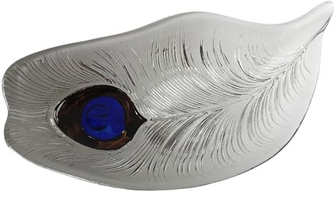 Generisch Deko Schale Glas Pfau Feder Pfauenfeder weiß Tablett Schüssel Schmuckhalter