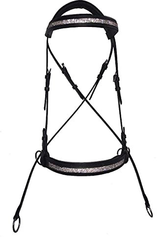Equipride LEATHER BITLESS BRIDLE CRYSTAL WITH ANTI-SLIP RUBBER GRIP RUBBER REINS (Pony, Black)