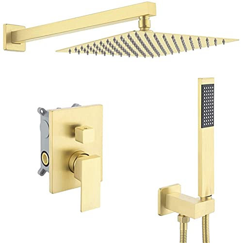 Rubinetti Doccia incasso, Bagno Muro Mixer Alta Qualità Ottone Miscelatore Doccia, Due Funzioni Rainfall Doccia, Sistema Doccia Senza Miscelatore Con Doccia a Mano E Tubo doccia Kit,D'oro