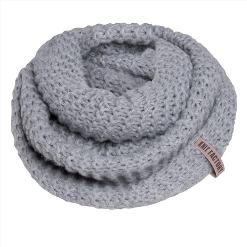 KNIT FACTORY - Alex Loop Schal - Schlauchschal - Winterschal - Rundschal - Herrenschal - Damenschal - Wollschal - Grob gestrickten Rippenmuster - Für Damen und Herren - Grau