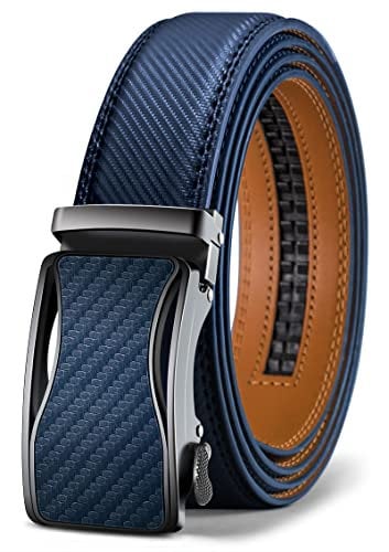 KEMISANT Gürtel Herren, Ledergürtel Ratsche Automatikschließe für Herren Business Anzug, 35mm Breit Gürtel,Größe Angepasst(Blau-125cm/36-42 taille verstellbar)
