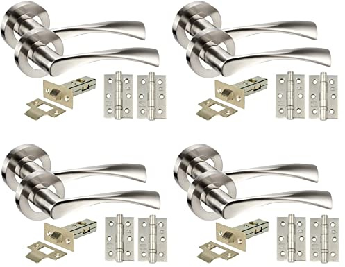Golden Grace Twist Astrid Door Handles with 64mm Latch, Duo Chrome Finish | Supplied with ball bearing hinges, wood screws, and a spindle for a full fitting setup with a concealed screw-on rose.
