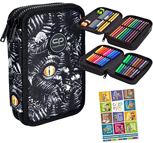 Goldkids COOLPACK 2-fache Federtasche Federmappe Federmäppchen 35-teilig gefüllte Schüleretui Stifte und Pinsel Fanartikel inkl. Aufgabenheft Federbox Etui Stiftetasche Schlamper-Etui Schul-Etui
