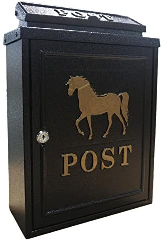 JIEXUHDE Wall -montierte Briefkasten -briefkasten - Country House Schmiedeeisen Postkasten Zeitungsbox - Briefkasten Mit Schlüsselverriegelungswand - Tiermuster - Tiermuster(Color:Pferd B)