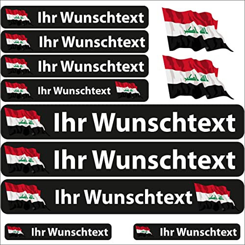 INDIGOS UG Fahrrad Aufkleber Irak - 13 Fahnenaufkleber wehend - Sticker selbst gestalten - Autoaufkleber- Motorrad - Namensaufkleber wasserfest personalisiert - Wunschtext