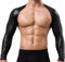 FEOYA Mens Half Crop Top Faux Leather Arm Cover Sleeve Shrug Mesh Long Sleeve Tops for Men UK Sexy Muscle Top Black XL Sports Undershirt Cropped Shiny Metallic T Shirt Clubwear Workout Gym Activerwear