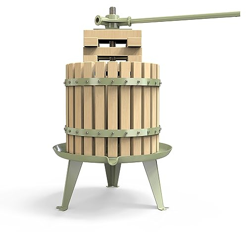 Obst- und Weinpresse – 100% natürlich/gesund, Apfel- und Traubenzerkleinerer Manueller Saftbereiter für Küche, Massivholzkorb mit Blöcken, Apfelwein, Weinpresse (LFGB-zertifiziert, robust) (10 l,