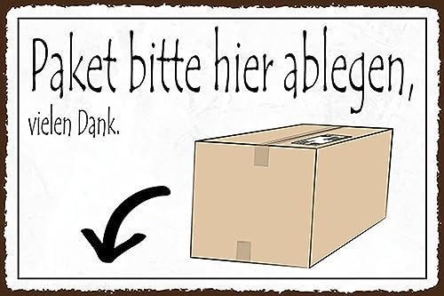 AGDeko® Blechschild 18x12 cm Paket bitte hier ablegen vielen Dank zum Aufhängen oder Stellen Raum Dekoration
