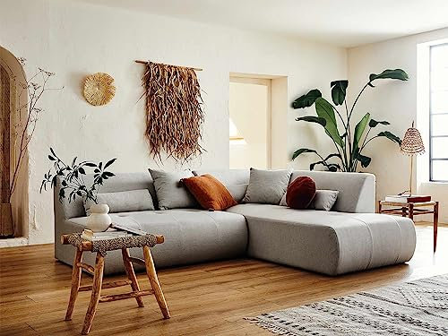 Lisa Design Onyx – modulares 5-Sitzer Ecksofa rechts – aus Stoff Hellgrau