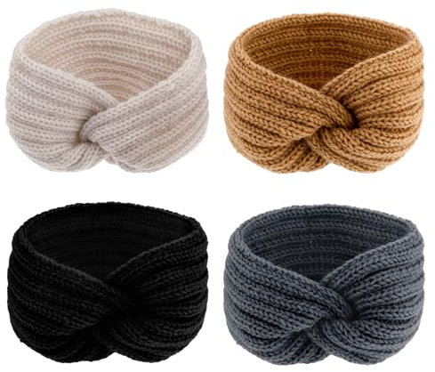2 Stück Stirnband Damen Winter,Gestrickt Stirnband Damen Verdicken mit Fleece Gefüttert,Elastische Warmes Haarband Kopfband Ohrenwärmer für Frauen Mädchen, Winter-Essentials Stirnband Damen