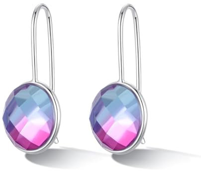 MetJakt 925 Silber Hängeohrringe für Damen mit Echtem Naturstein und Kristallen Bunt Glitzer Farbwechselnde Edelstein Ohrringe Damenschmuck (Spinell)