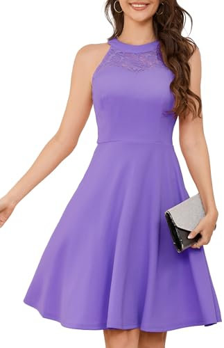Bbonlinedress BBONL INEDRESS Festliches Kleid Damen Sommer Neckholder jugendweihes Cocktailkleid Abendkleider elegant für Hochzeit Lavender M