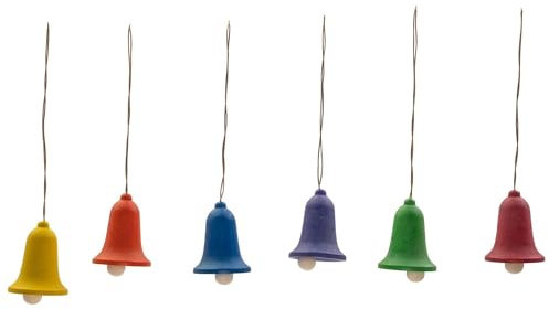Seiffener Volkskunst Gunter Flath | Frühjahrsdeko Glocken für Osterstrauch | 6er Set bemalte Osterdeko |Frühlingsglocken aus Holz zum aufhängen | Handarbeit aus dem Erzgebirge | farbig