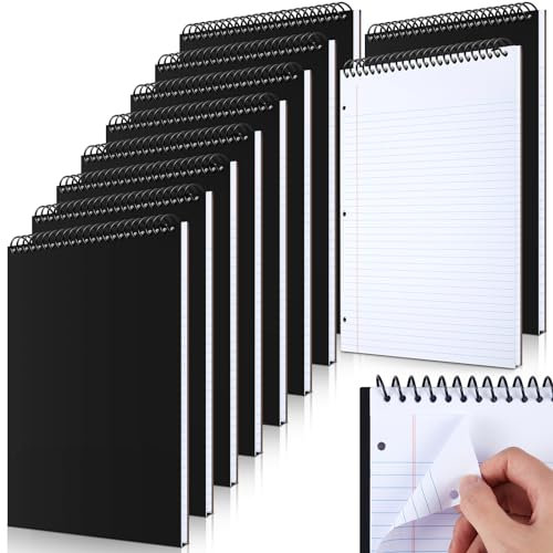 MotiMind Spiralblock mit 3 gelochten Notizblöcken, College, liniert, 50 Blatt, Hartkarton, Spiralbindung, Notizblock für Büro, Schule, Geschäft, Weiß, 10 Packungen