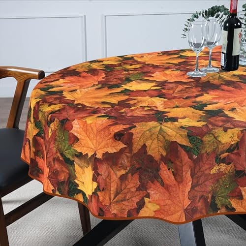 Tischdecke Stoff abwaschbar Tischtuch Tafeldecke pflegeleicht Lotuseffekt schmutz- & wasserabweisend für Indoor Outdoor Tischdecke Oval 180x140cm mit Saum (Eingefasst) Herbst Ahorn