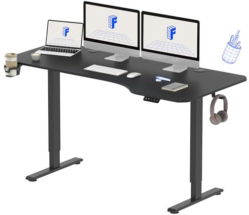 FLEXISPOT Escritorio Elevable con Tablero 160x75 Mesa Elevable Eléctrico Standing Desk, Mesa de elevable Escritorio Regulable Altura con 4 Control con Memoria/Gancho/portabotellas(Negro)