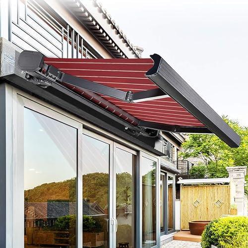 Electric Retractable Patio Awning Canopy, Patio Awning Cover with LED Lights for Water UV/Heat Resistant, Sunshade Window Door Shelter Pergola - Deck Canopy Balcony,With Light,3x1.5m