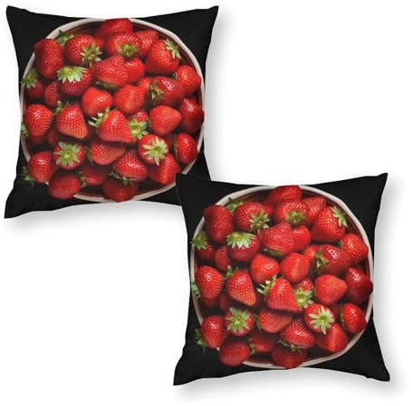 NTVOWPZO Quadratische Kissenbezüge, Erdbeeren in Schale, 40,6 x 40,6 cm, weiche Kissenbezüge, moderne Bauernhaus-Heimdekoration, Sofakissen für Couch, Bett, Wohnzimmer, 2 Stück