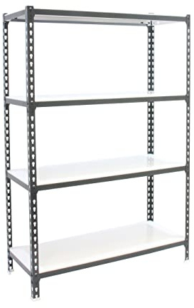 PROREGAL Schwerlastregal MID Metal Shark | HxBxT 150x120x50cm | Fachlast 200kg | Anthrazit-Weiß | Regal Standregal Werkstattregal Lagerregal Kellerregal