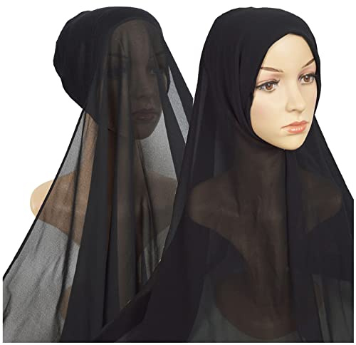 Hijab Kopftuch für Damen Muslimische Frauen Schal Kopfbedeckung Hidschab Islamische Gesichtsschleier Turban Chemo Kappe Bandana Haartuch Mützen Bandage Cap Muslim Hijab Stirnband (Black, One Size)
