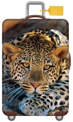 FANSU Kofferhülle Kofferschutzhülle, Tier Druck Elastisch Reisekoffer Schutzhülle mit Reißverschluss, Waschbar Gepäckabdeckung - 18 bis 32 Zoll Koffer (Leopard,XL(29-32in))