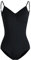 HROYL Damen Ballettanzug V-Ausschnitt Camisole Gymnastik Trikot Ballett Body mit Spaghettiträgern, Schwarz,XL