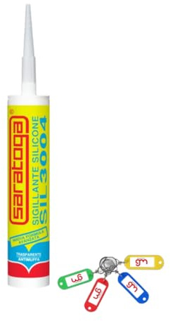 SARATOGA SIL3004, Silicone Sigillante Antimuffa Universale a Reticolazione Acetica con Formula Avanzata ad alte prestazioni,280ml con Portachiavi GM (1, Bianco)