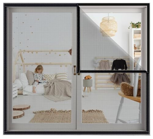 Finestra con zanzariera 60x100cm Zanzariera Zanzariera per finestra ad alta trasparenza con nastro adesivo Installazione semplice,nero