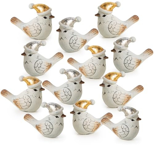 Logbuch-Verlag 12 kleine Vögel Weihnachtsdeko give-Away Tischdeko goldFiguren Streudeko Santa edel Creme 3,5 cm