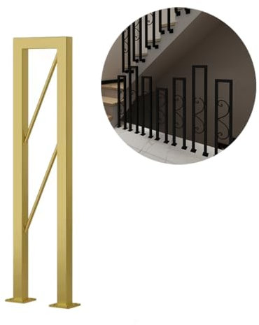 U-förmige Vierkantrohr-Treppe, Eisentreppen-Handlauf, ältere Menschen, Innen- und Außenbereich, Schutzgeländer, Haushaltszaun, Dachbodenvilla-Sicherheitshandläufe (Größe: 55 cm, Farbe: Golden B)