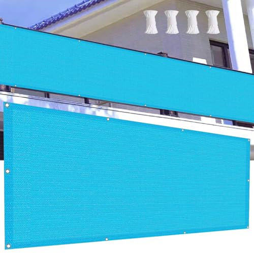 Brise Vue Balcon 85 x 950 cm Protection Contre Soleil Brise Vue Balcon Cache Vue avec Oeillets et Cordons, Facile a Poser pour Jardin Terrasse Balcon Patio, Bleu Ciel