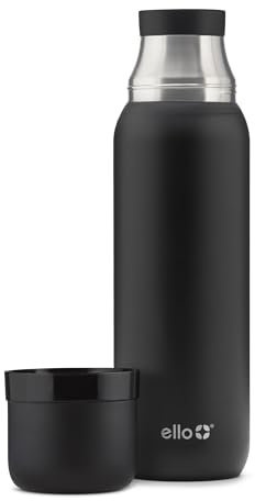 Ello Therma 32oz Insulated Thermos for Hot & Cold Beverages with Leak Proof Lid & Built-in Cup | Triple Wall Insulation | Keeps Hot 24 Hours | Perfect for Coffee,Tea,Travel | Dishwasher Safe | Black