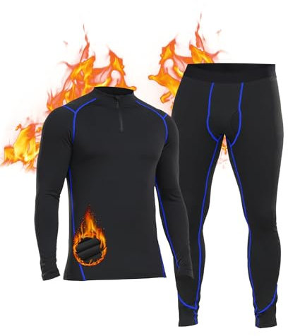 SIMIYA Thermounterwäsche Herren Set, Funktionsunterwäsche Mit Reißverschluss Flexibel Atmungsaktiv Skiunterwäsche Winter Mit Innenfleece für Lauf, Radfahren, Skifahren (Blau-1, XL)