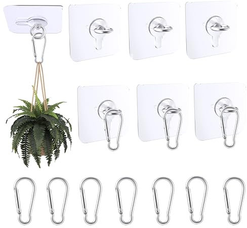 JINGHANGER 12 pezzi Ganci trasparenti autoadesivi da soffitto senza foratura Anello in metallo per appendere Ganci da parete per Appendere luce, Piante, Lanterne, Campanelli eolici