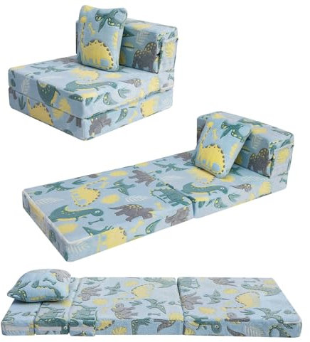 MeMoreCool Spielsofa Kindersofa, Glow-Kinder Sofa, Kinder-Klappsofa, Flip-Sofa Kindercouch, Z-Bett, kindersofa ausklappbar, Bodenbett, Klappcouch für Spielzimmer, Blau Dinosaurier