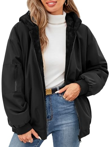 Tuopuda Damen Wintermäntel Winddichter Winterjacke Warm Fleece Gefütterte Kurzmantel Winter Kurz Mantel Kapuzenjacke Puffer Jacke mit Kapuze Reißverschluss Übergangsjacke